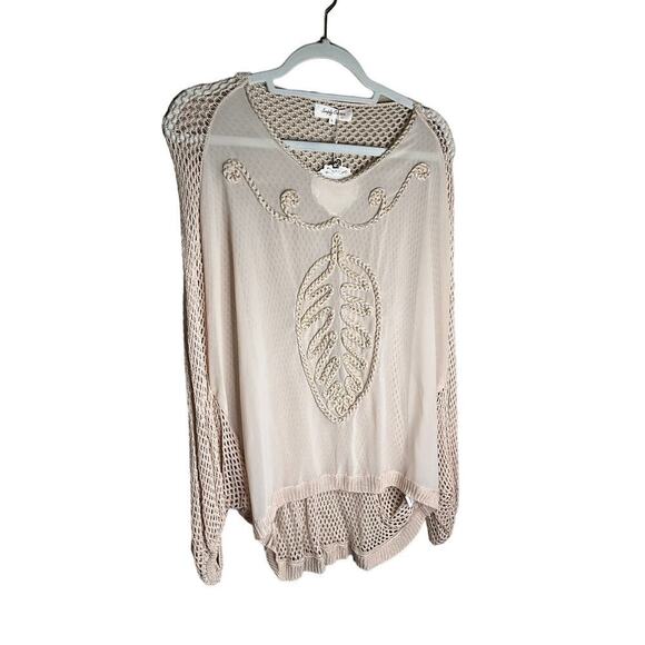 Simply Couture Top Sheer Dolman Sleeves Open Knit Boho Cream Womens Large NWT - Picture 1 of 6